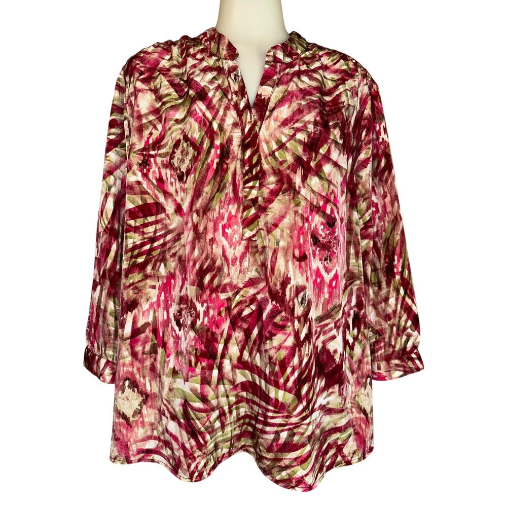 Chico's Womens Multi-Colored Satin V-Neck Long-Sleeve Tunic Shirt - Size 3 US 16